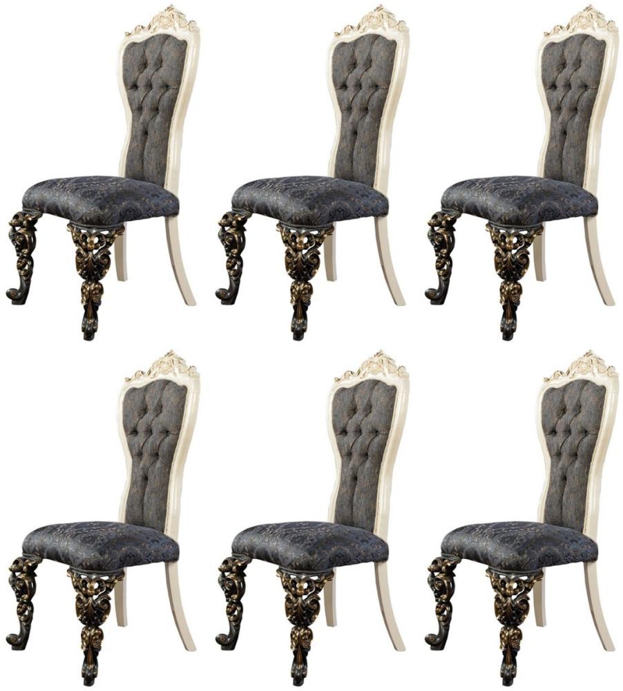 Casa Padrino Luxus Barock Esszimmer Stuhl 6er Set Blau / Weiß / Gold - Prunkvolle Barockstil Küchen Stühle - Luxus Esszimmer Möbel im Barockstil - Barock Esszimmer Möbel - Barockstil Möbel Bild 1