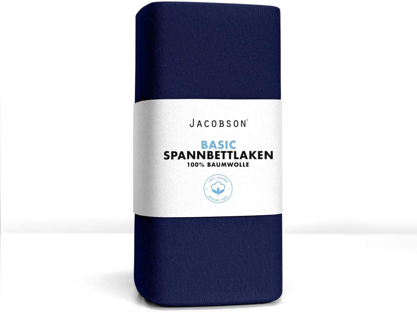 Jacobson Jersey Spannbettlaken Spannbetttuch Baumwolle Bettlaken (180x200-200x200 cm, Dunkelblau) Bild 1