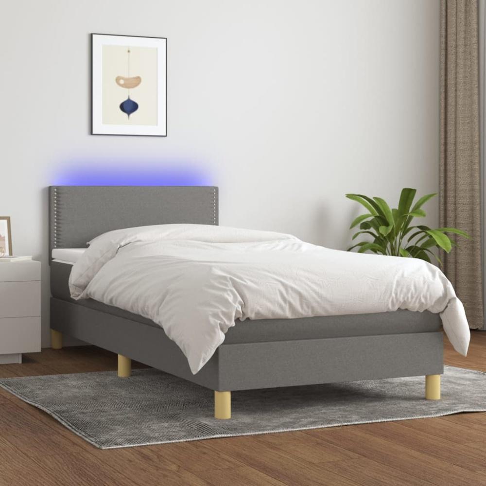 vidaXL Boxspringbett mit Matratze & LED Dunkelgrau 100x200 cm Stoff Bild 1