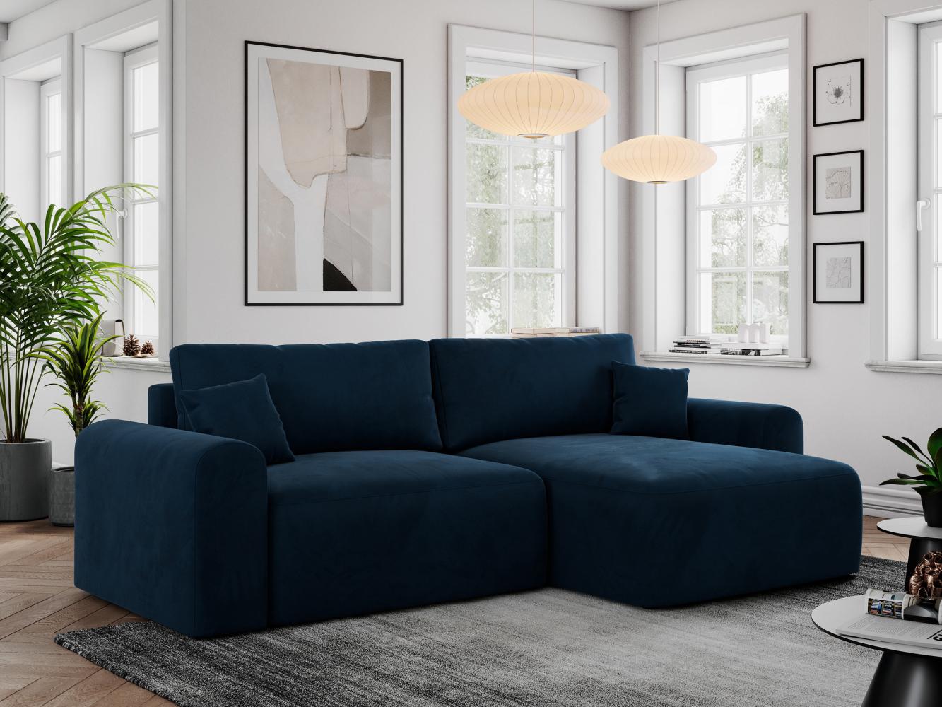 Ecksofa L-form, Couch mit Schlaffunktion und Bettkaste - NELSON - Dunkelblau Velours Bild 1