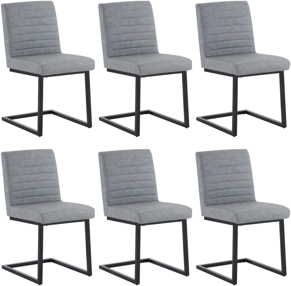 Merax 6er Set Esszimmerstühle, Gepolsterter Stuhl mit zickzackförmige Metallbeine, Moderner Lounge-Stuhl, Kunstleder, hellgrau Bild 1