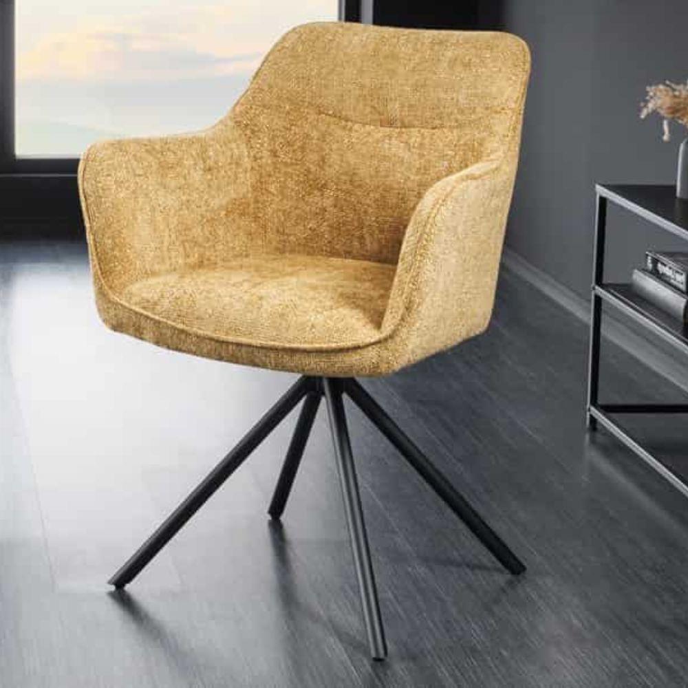 Eleganter Design-Drehstuhl FLORENZ gold-gelb Strukturstoff Metallgestell Bild 1