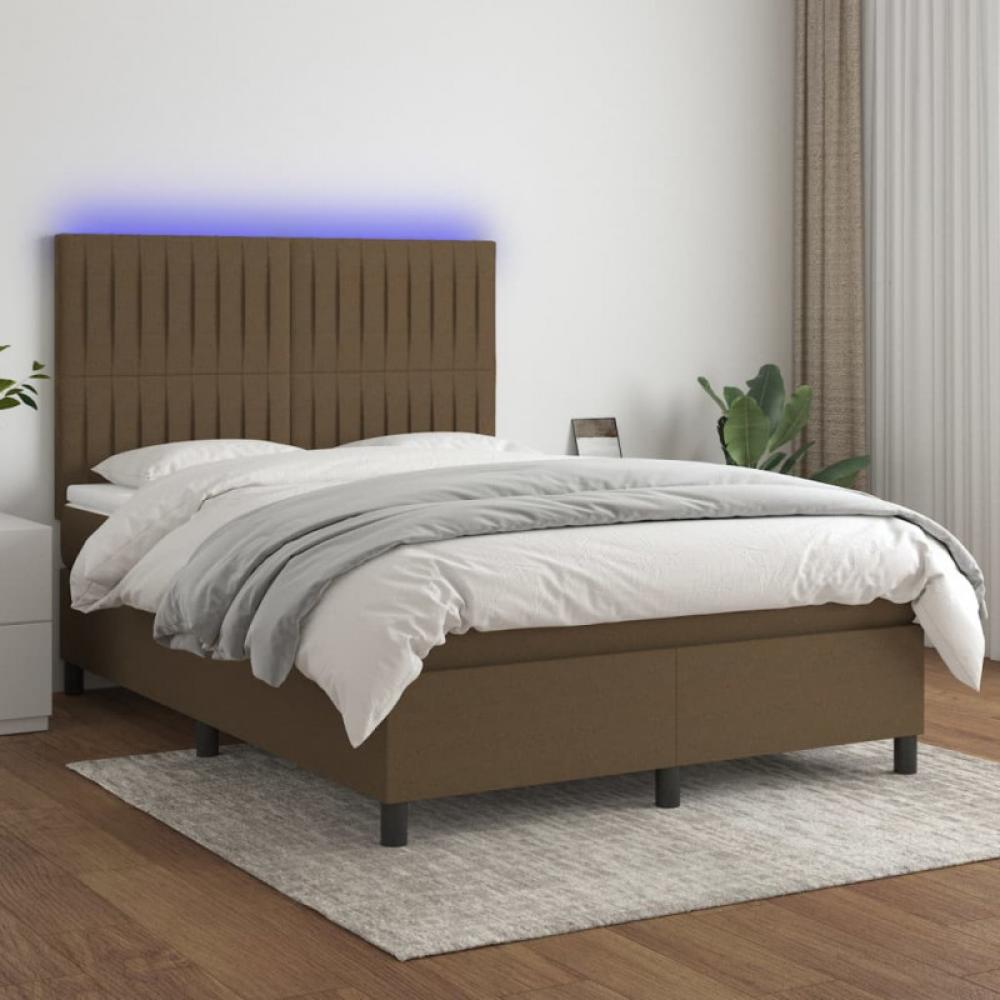 Boxspringbett mit Matratze & LED Dunkelbraun 140x200 cm Stoff (Farbe: Braun) Bild 1