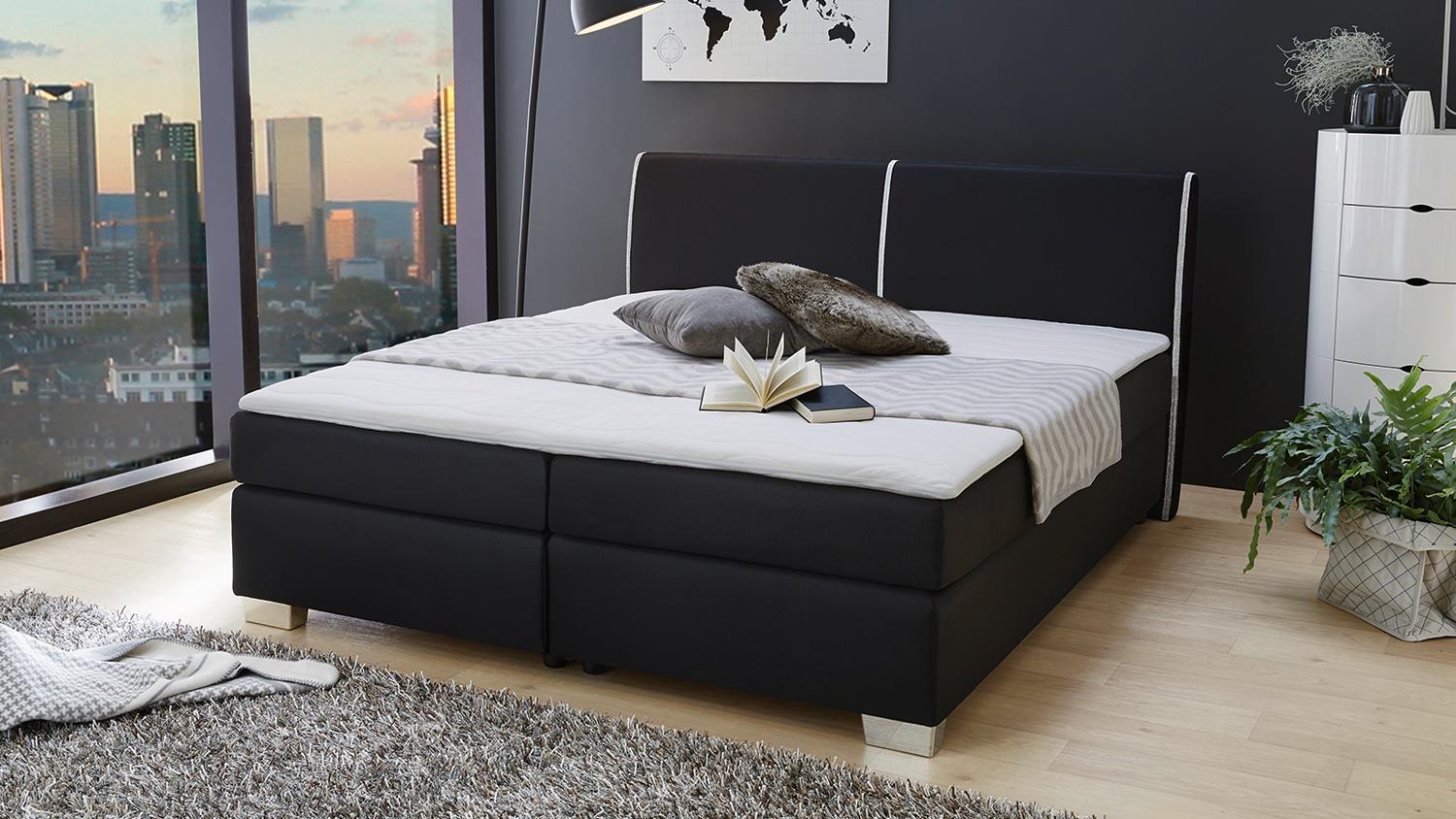 Boxspringbett SALLY Bett in schwarz für Schlafzimmer mit Topper 180x200 Bild 1