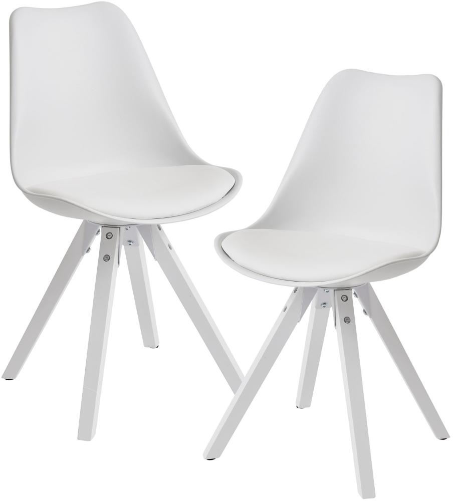 KADIMA DESIGN Esszimmerstühle LUND - Modernes Design mit fest verbundenem Sitzpolster, Massivholz-Beine, 2er Set. Farbe: Weiß Bild 1
