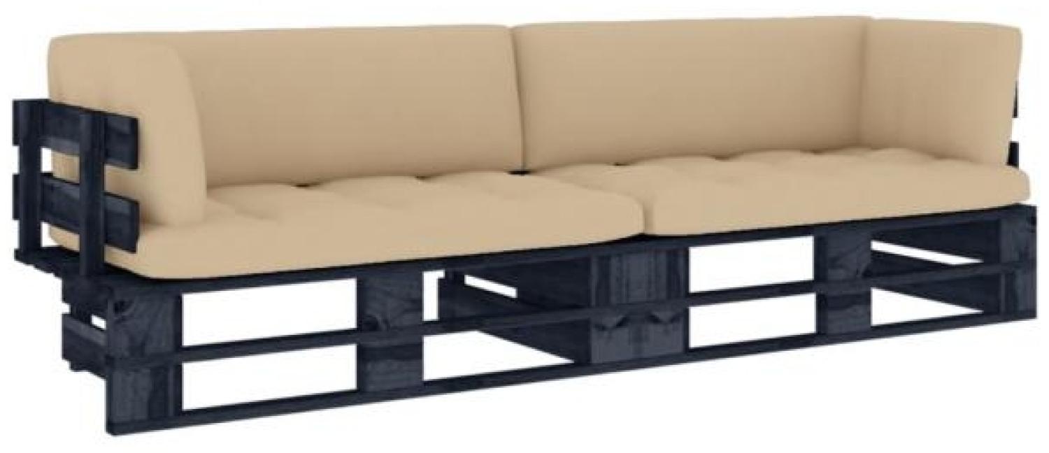 2-Sitzer-Palettensofa mit Kissen Schwarz Kiefer Imprägniert Bild 1