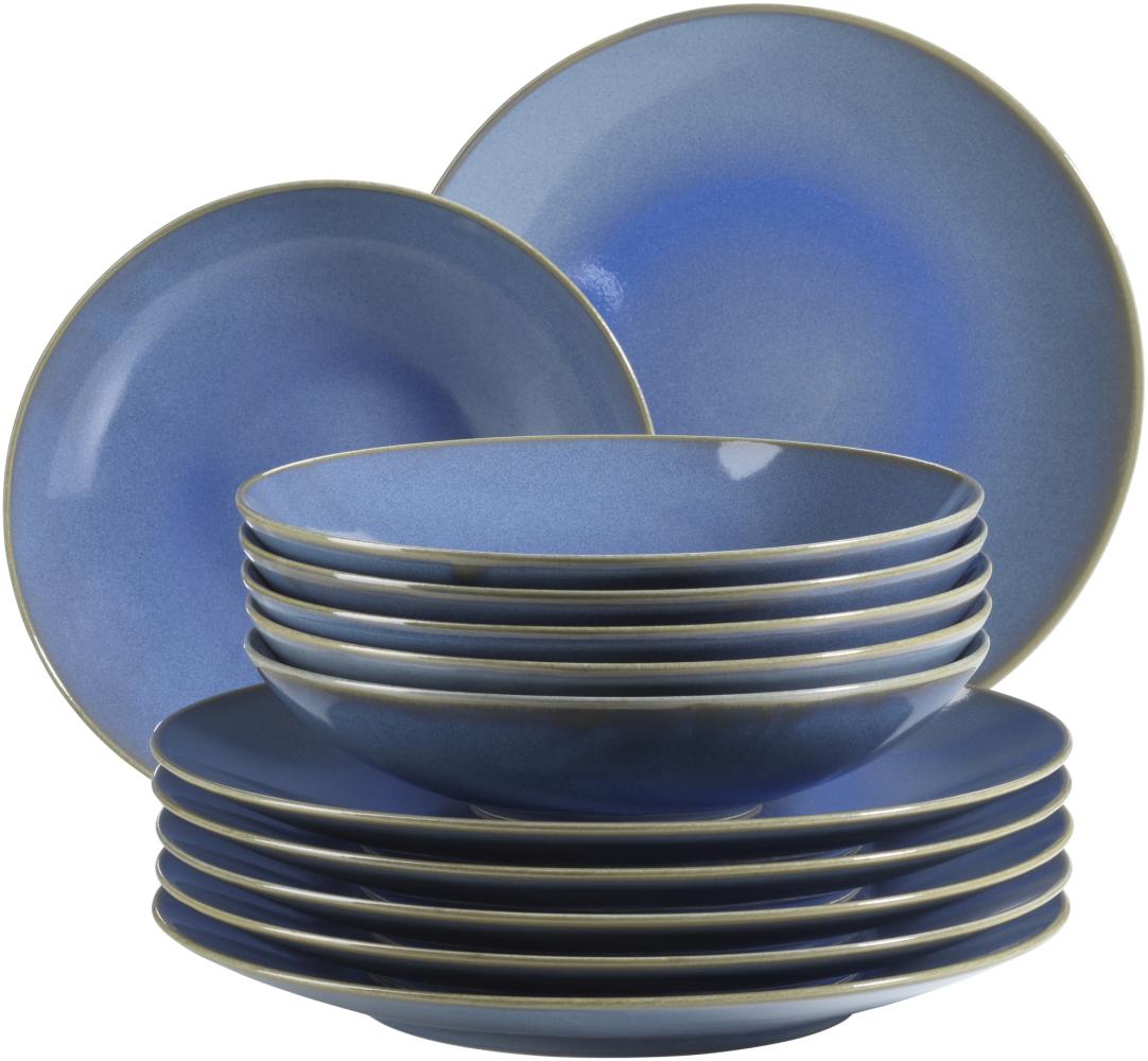 Mäser 931555 Ossia Teller-Set für 6 Personen im mediterranen Vintage-Look, modernes Tafelservice mit Suppen- und Speisetellern, Porzellan, hellblau, 12-teilig (1 Set) Bild 1