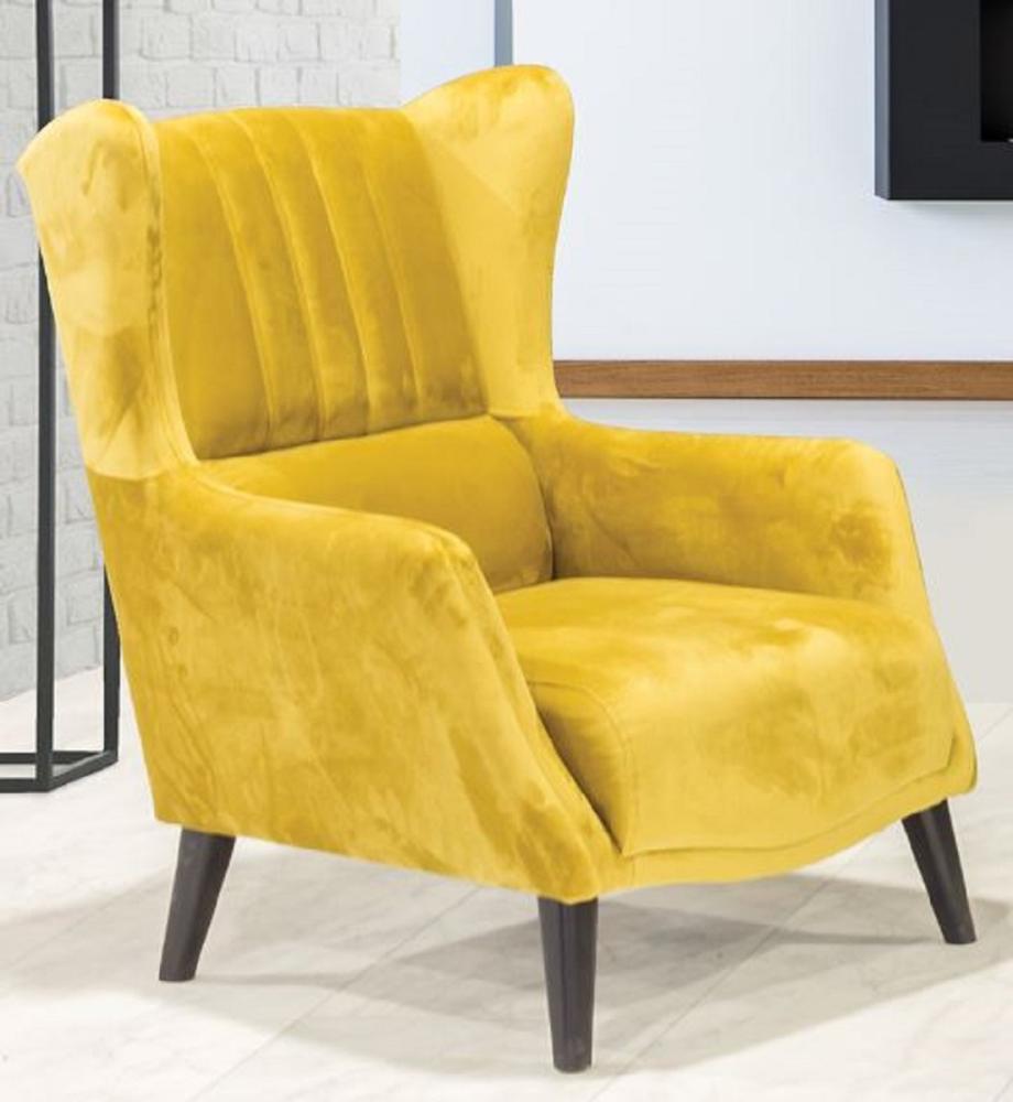Casa Padrino Luxus Ohrensessel Gelb / Schwarz 80 x 80 x H. 90 cm - Moderner Wohnzimmer Sessel - Wohnzimmer Möbel Bild 1