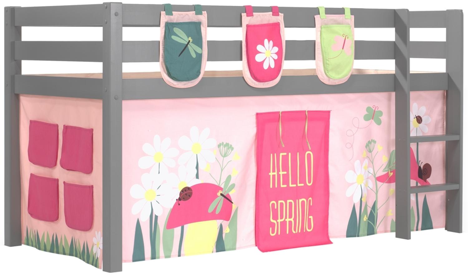 Vipack Spielbett 'Pino' grau, mit Textilset Vorhang und 3 Taschen 'Spring' Bild 1