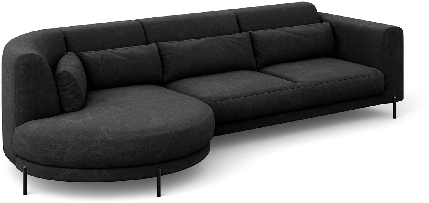 MEBLINI Ecksofa mit Kissen und Metallbeinen - Abgerundetes Sofa - Couch L-Form - Eckcouch - Wohnlandschaft - BOBBY - 319x159x89cm Links - Schwarz Samt Bild 1