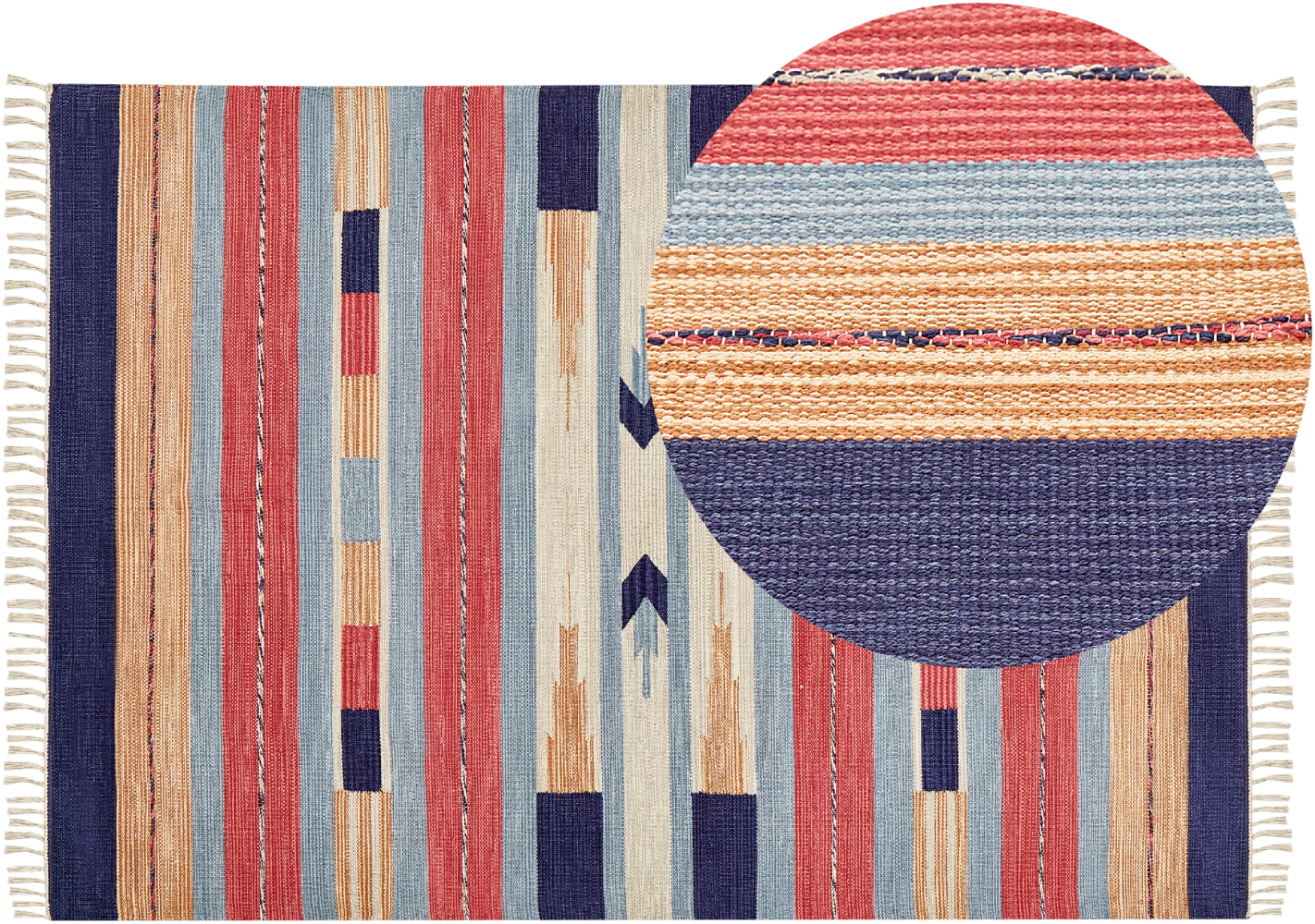 Kelim Teppich Baumwolle mehrfarbig 140 x 200 cm geometrisches Muster Kurzflor GANDZAK Bild 1