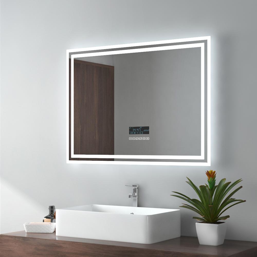 EMKE LED Badspiegel mit Beleuchtung Bluetooth Beschlagfrei Touchschalter Kaltweiß Dimmbar 80x60cm Badezimmerspiegel Bild 1