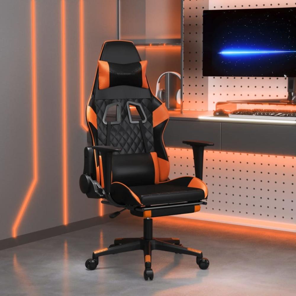 Gaming-Stuhl mit Fußstütze Schwarz und Orange Kunstleder, Drehbar [3143770] Bild 1