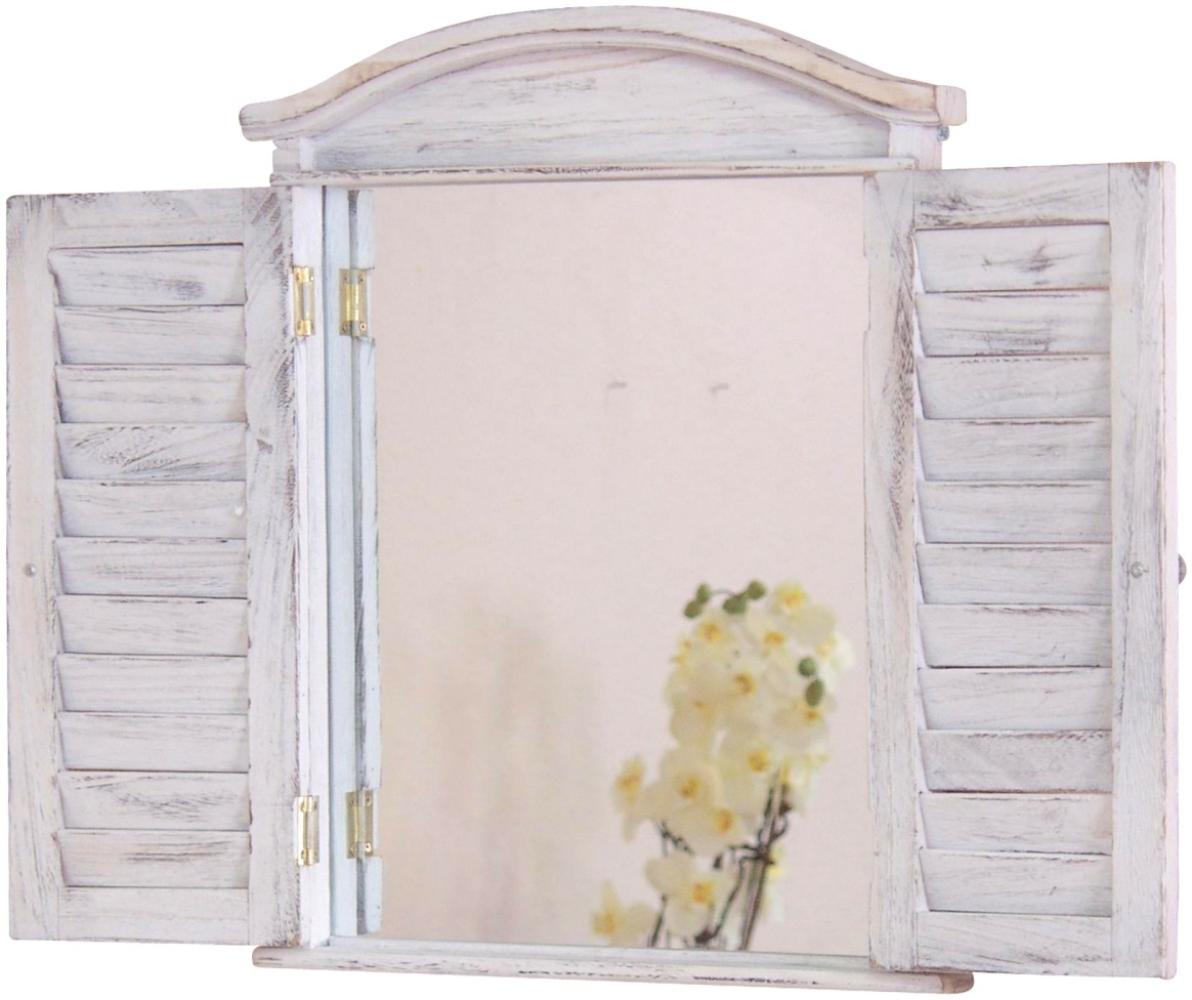 Wandspiegel mit Tür "Fenster" aus Massivholz in used-look weiß Bild 1
