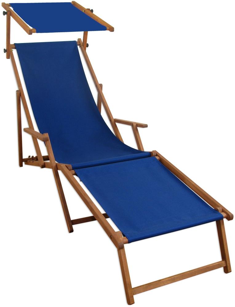 Gartenliege blau Strandliege Relaxliege Fußablage Sonnendach Buche Deckchair Klappstuhl 10-307FS Bild 1