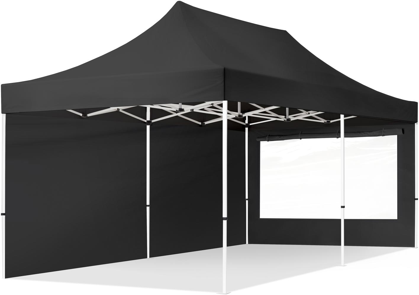 3x6 m Faltpavillon, ECONOMY Stahl 30mm, Seitenteile mit Panoramafenstern, schwarz Bild 1