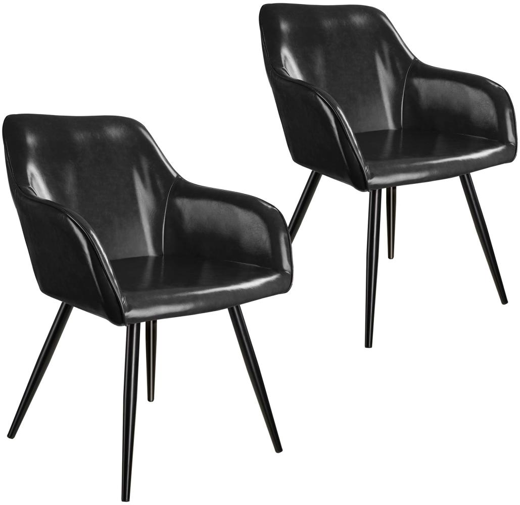 2er Set Stuhl Marilyn Kunstleder, schwarze Stuhlbeine - schwarz Bild 1