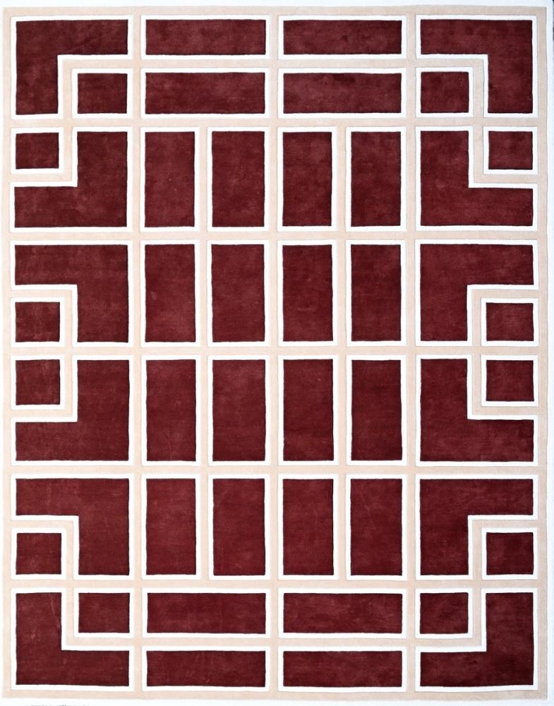 Casa Padrino Luxus Teppich mit Mäander Muster Bordeauxrot / Creme 300 x 400 cm Bild 1