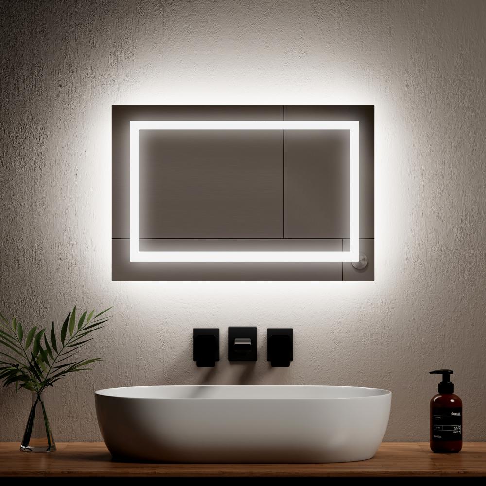 EMKE Badspiegel mit integrierter Beleuchtung und Anti-Beschlag Kaltweiß/Warmweiß 60×40cm Bild 1