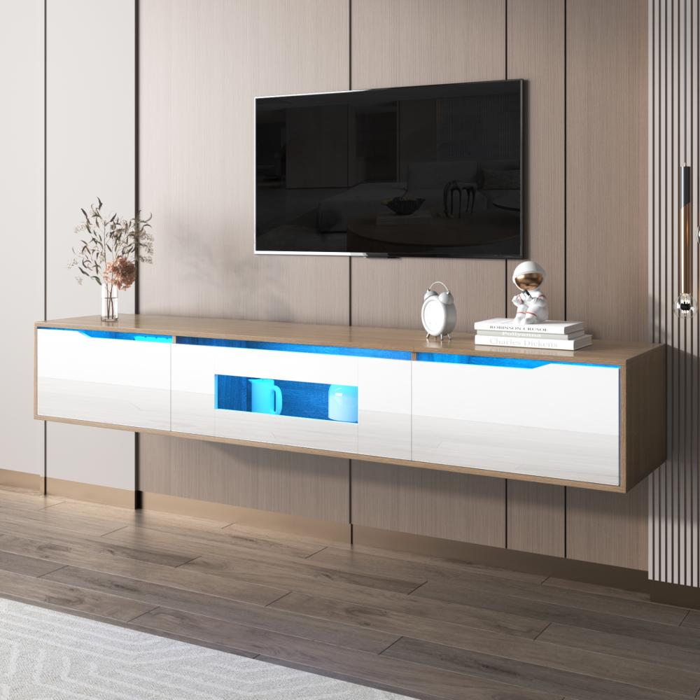 Merax Lowboard TV-Schrank, Hochglanz-TV-Schrank, farblich passend zu Hochglanz-Weiß und Holzfarbe, mit farbwechselndem LED-Licht Bild 1