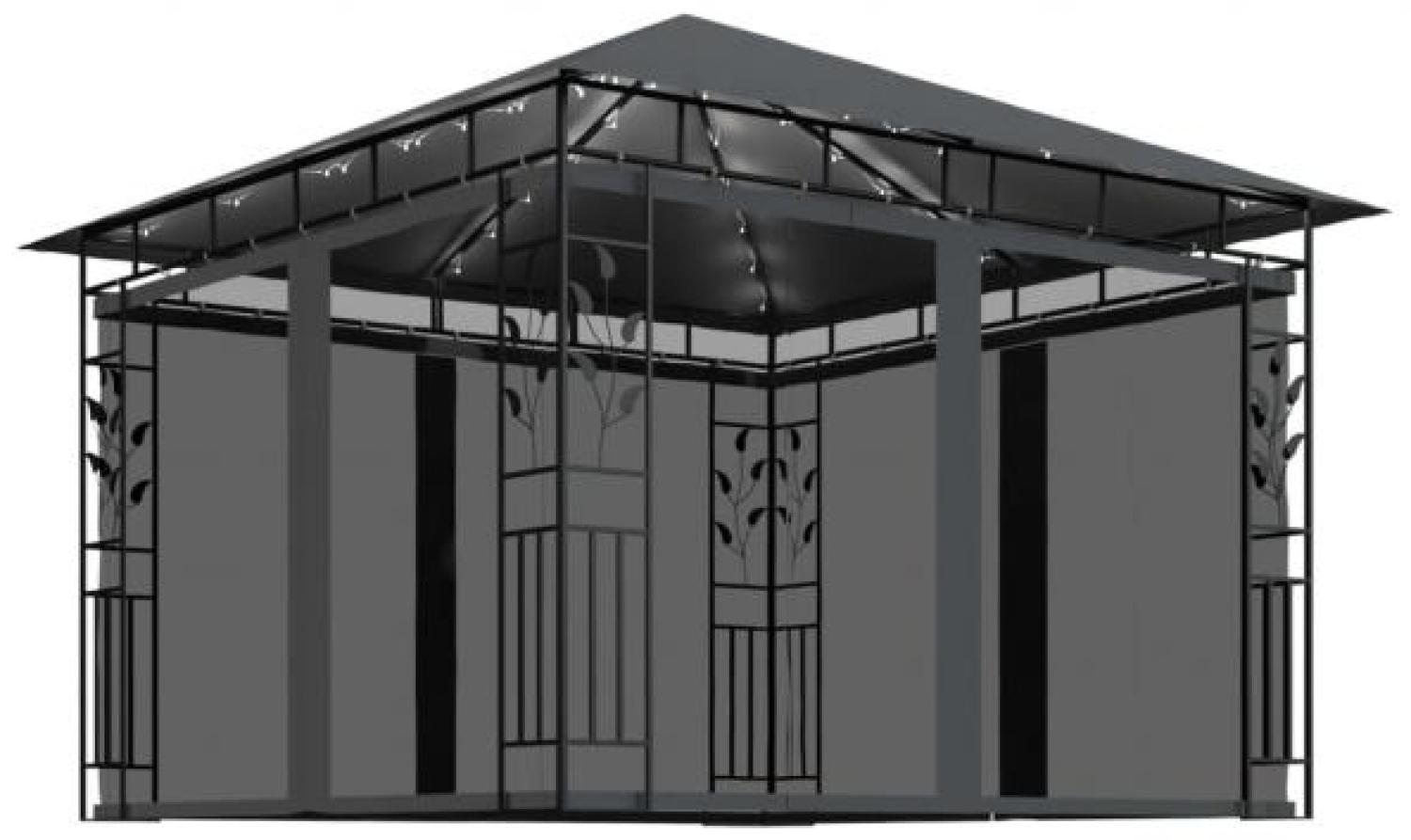Pavillon mit Moskitonetz & LED-Lichterkette 3x3x2,73m Anthrazit Bild 1