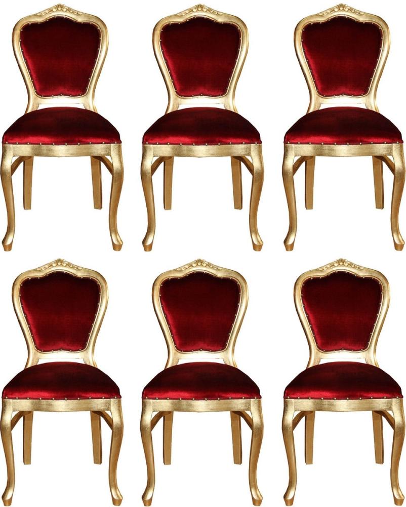 Casa Padrino Luxus Barock Esszimmer Set Bordeauxrot / Gold 45 x 46 x H. 99 cm - 6 handgefertigte Esszimmerstühle - Barock Esszimmermöbel Bild 1