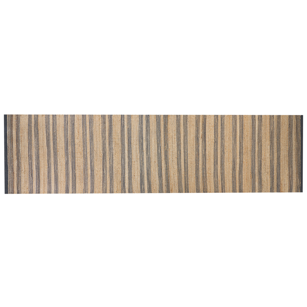 Teppich Jute beige grau 80 x 300 cm Streifenmuster Kurzflor zweiseitig BUDHO Bild 1