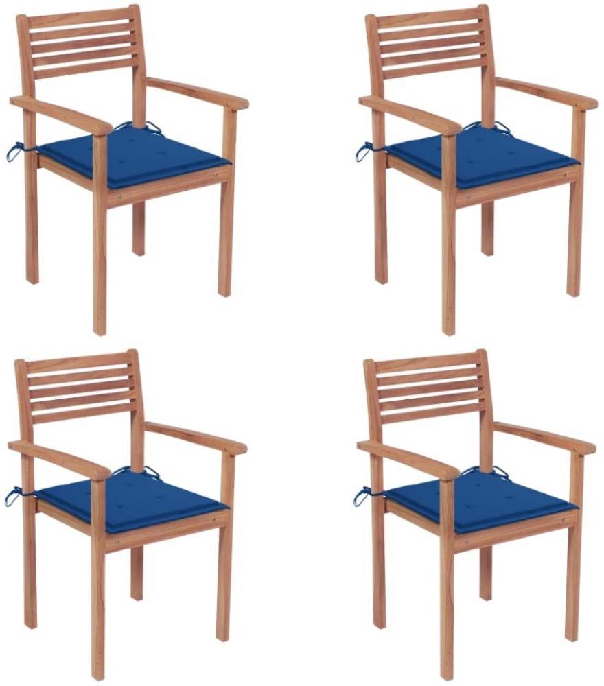 Gartenstühle 4 Stk. mit Königsblauen Kissen Massivholz Teak Bild 1