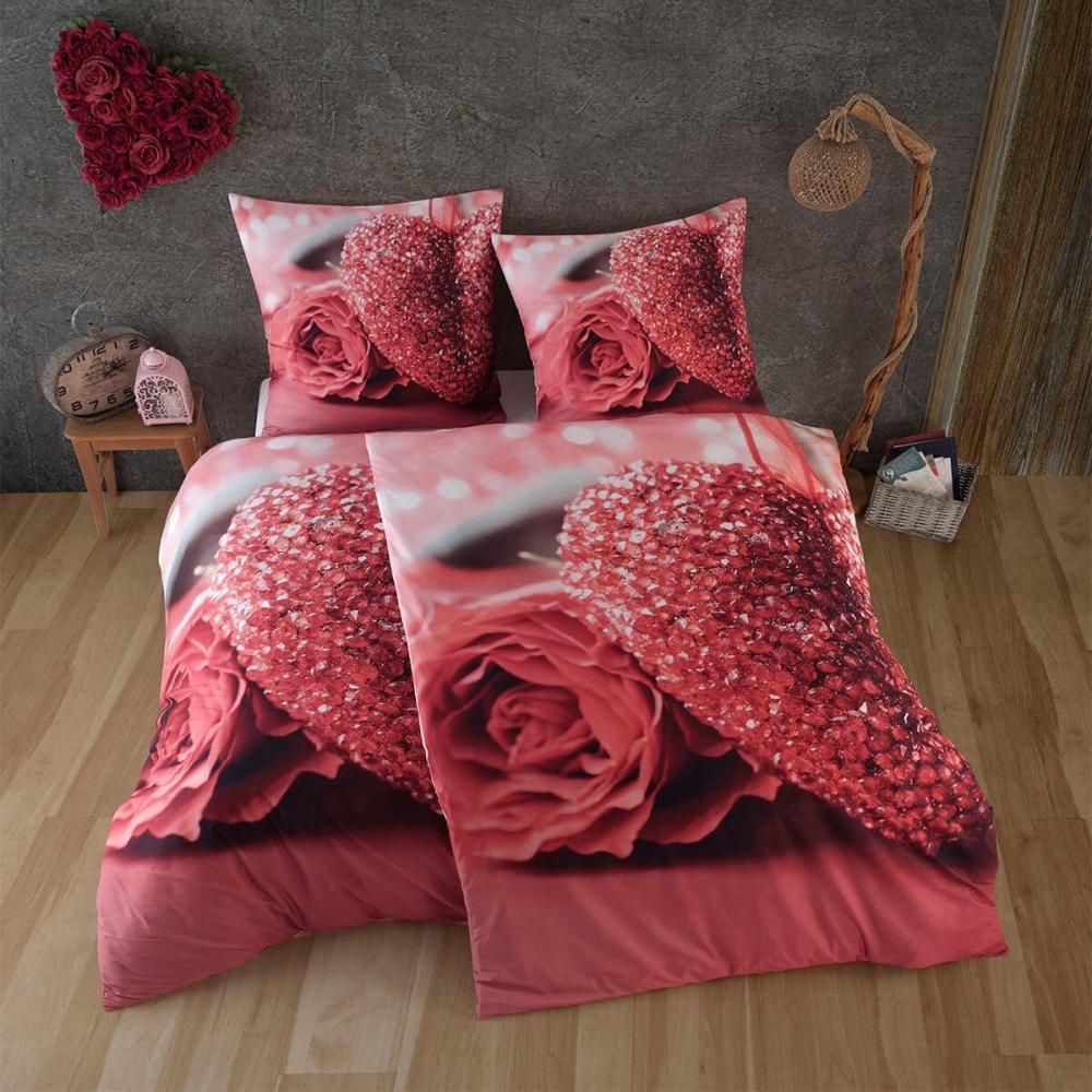 Traumschlaf Bettwäsche Rose und Herz | 155x220 cm + 80x80 cm Bild 1