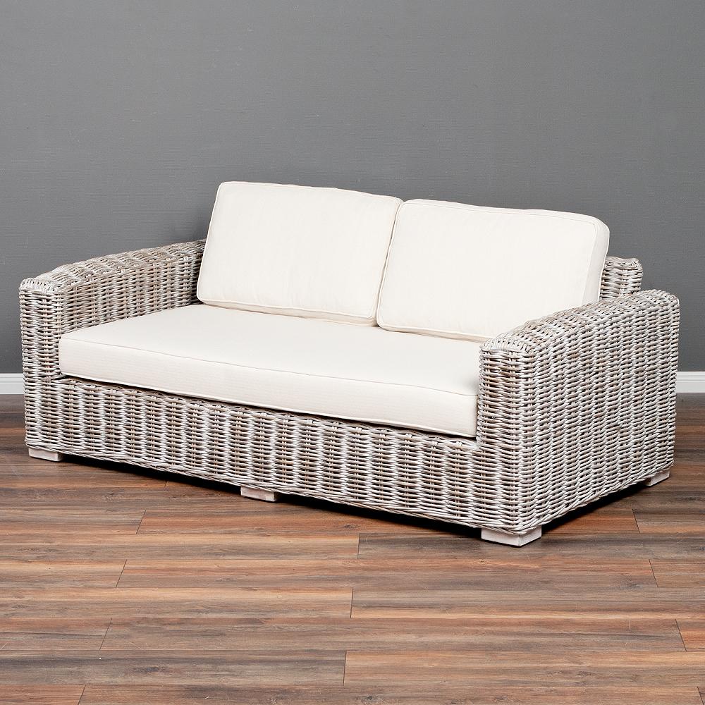 Lounge Sofa LIVING in White Wash Rattan ca. L180cm Couch mit Kissen Bild 1