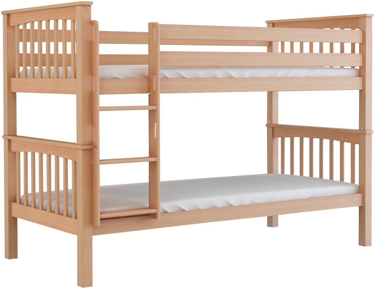 Polini-Kids 'David' Etagenbett mit Zusatzbett-Bettkasten, massives Buchenholz natur, 90 x 200 cm Bild 1