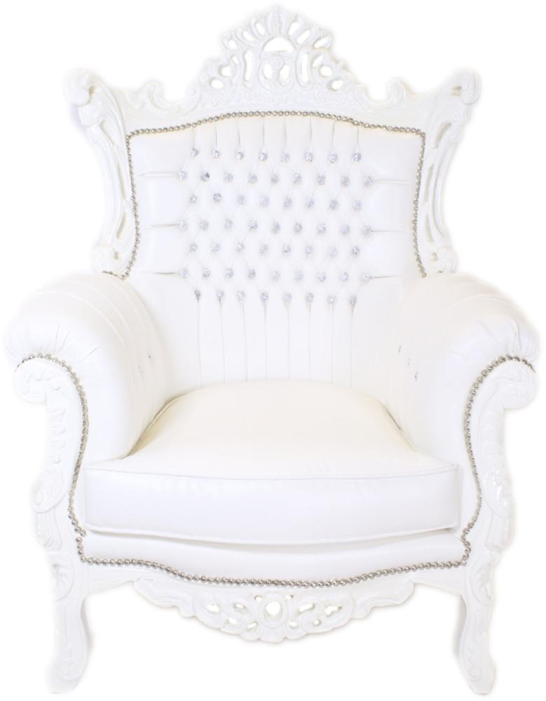 Casa Padrino Barock Sessel Al Capone Weiß / Weiß mit Bling Bling Glitzersteinen - Möbel Antik Stil Bild 1