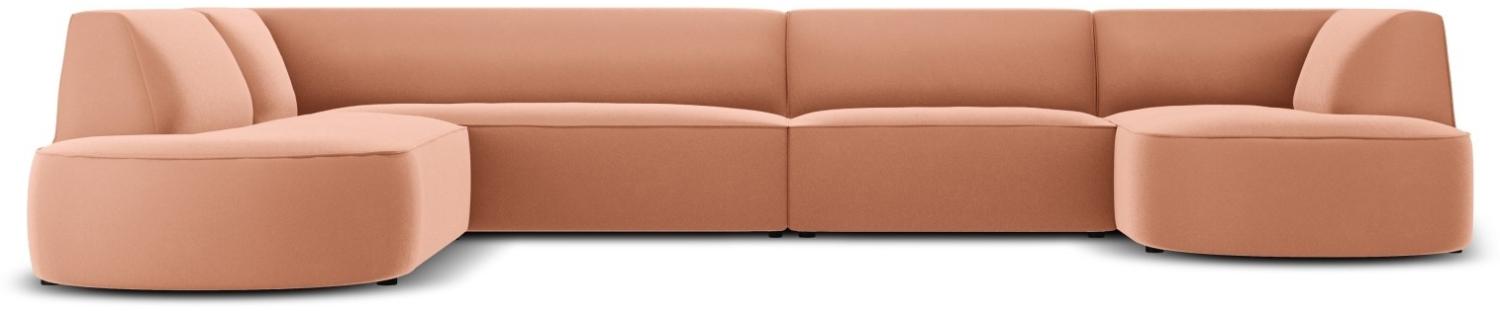 Micadoni 6-Sitzer Samtstoff Panorama Ecke links Sofa Ruby | Bezug Pink | Beinfarbe Black Plastic Bild 1