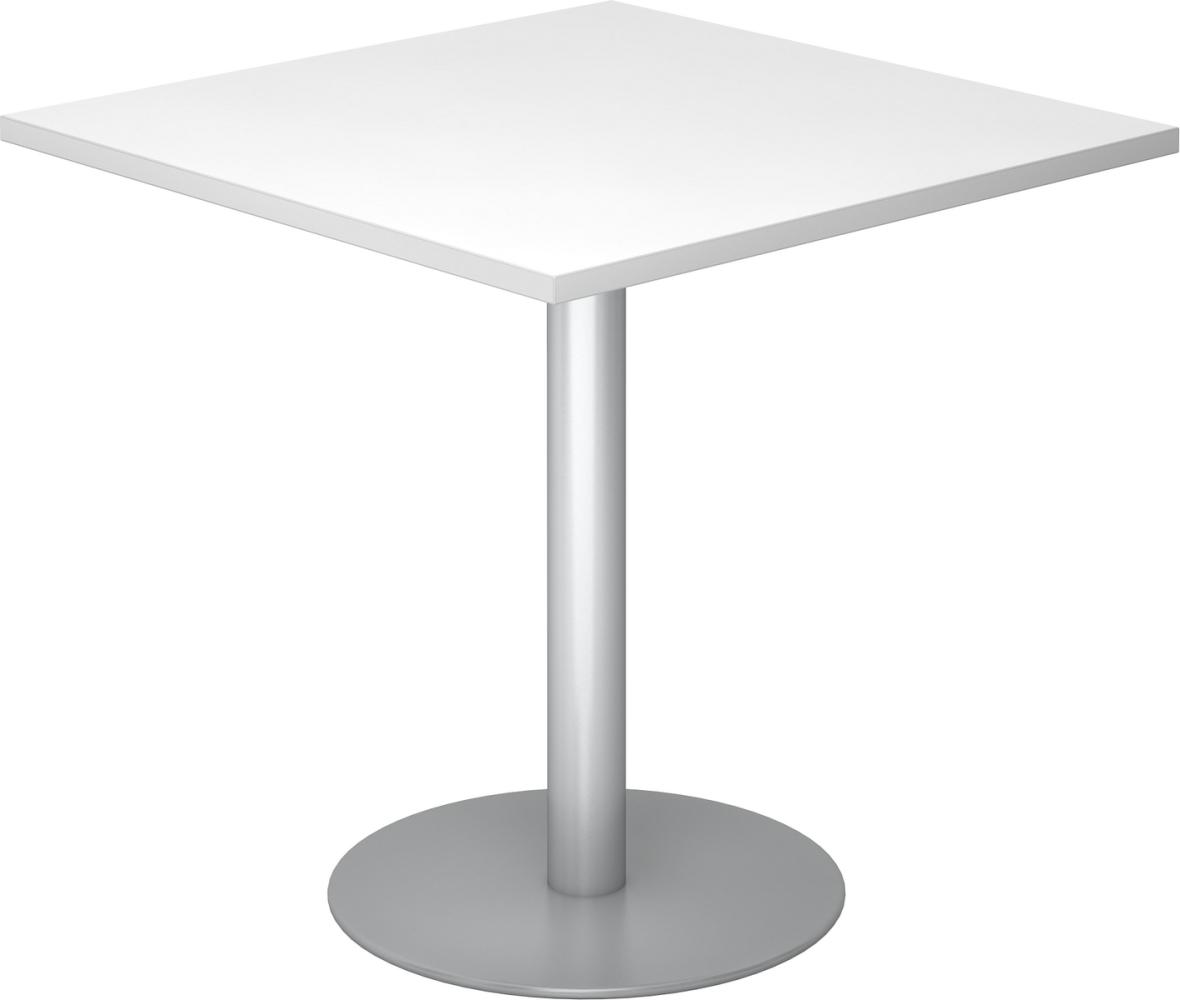 bümö® Besprechungstisch STF, Tischplatte eckig 80 x 80 cm in weiß, Gestell in silber Bild 1