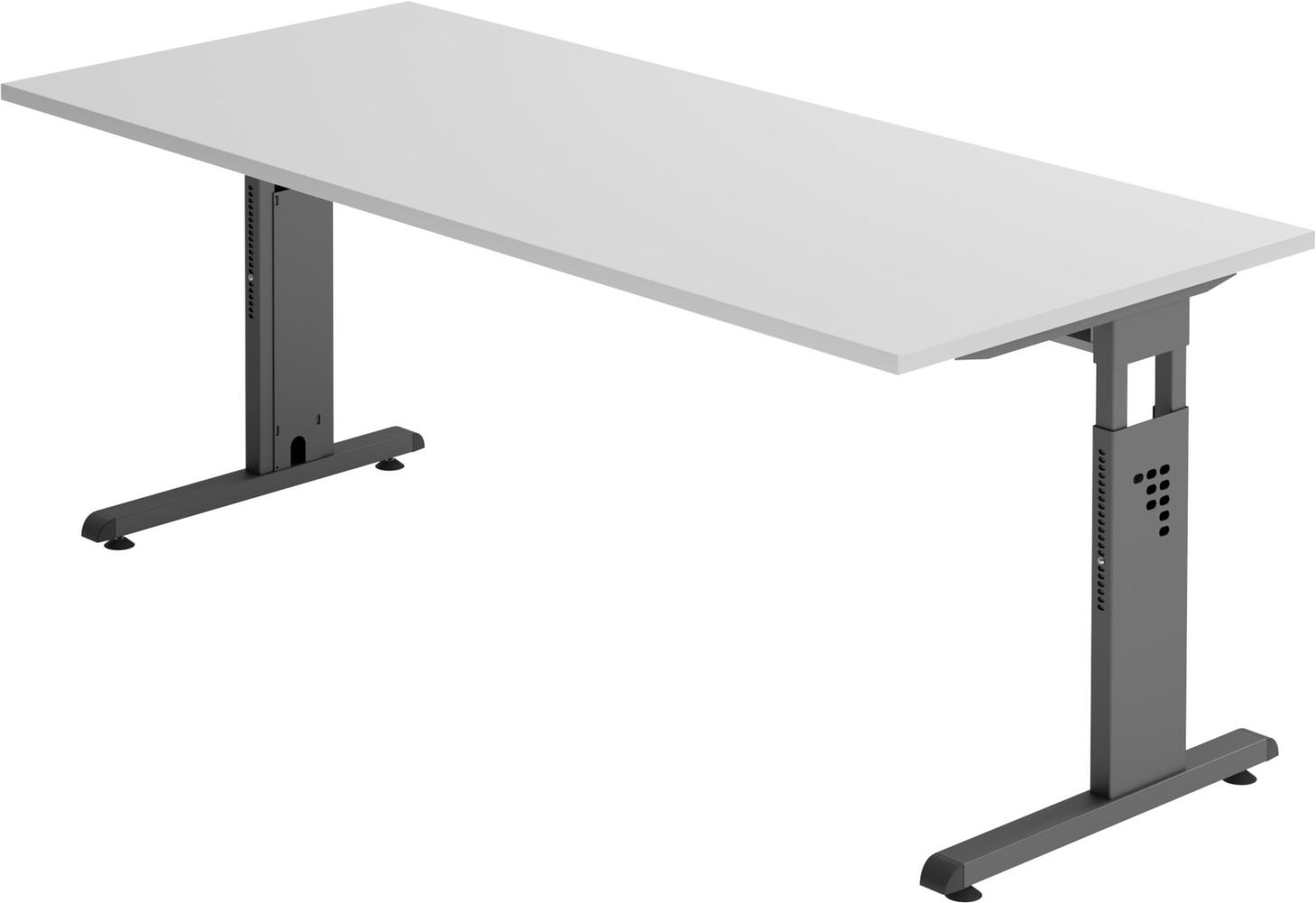 bümö® Schreibtisch O-Serie höhenverstellbar, Tischplatte 180 x 80 cm in grau, Gestell in graphit Bild 1