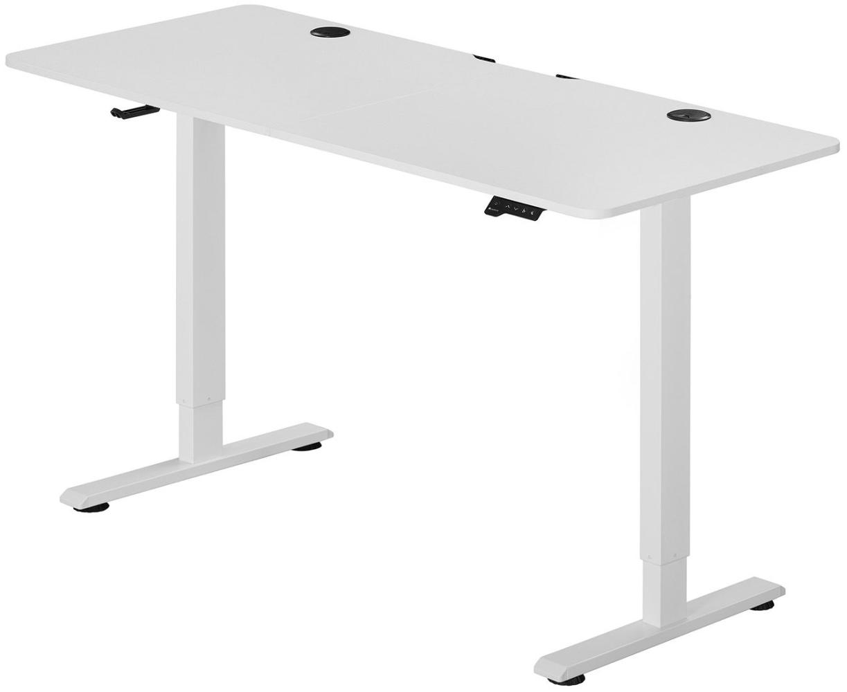 Juskys Höhenverstellbarer Schreibtisch, Metall, Holz, weiß, 140 x 60 cm Bild 1