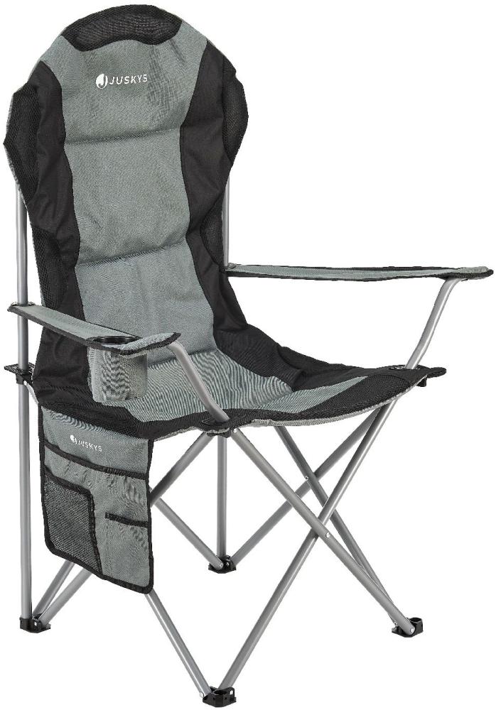 Juskys Campingstuhl Lido mit Getränkehalter & Tasche - Camping Klappstuhl gepolstert - Faltstuhl Angelstuhl Strandstuhl Chair - Stuhl Grau Bild 1