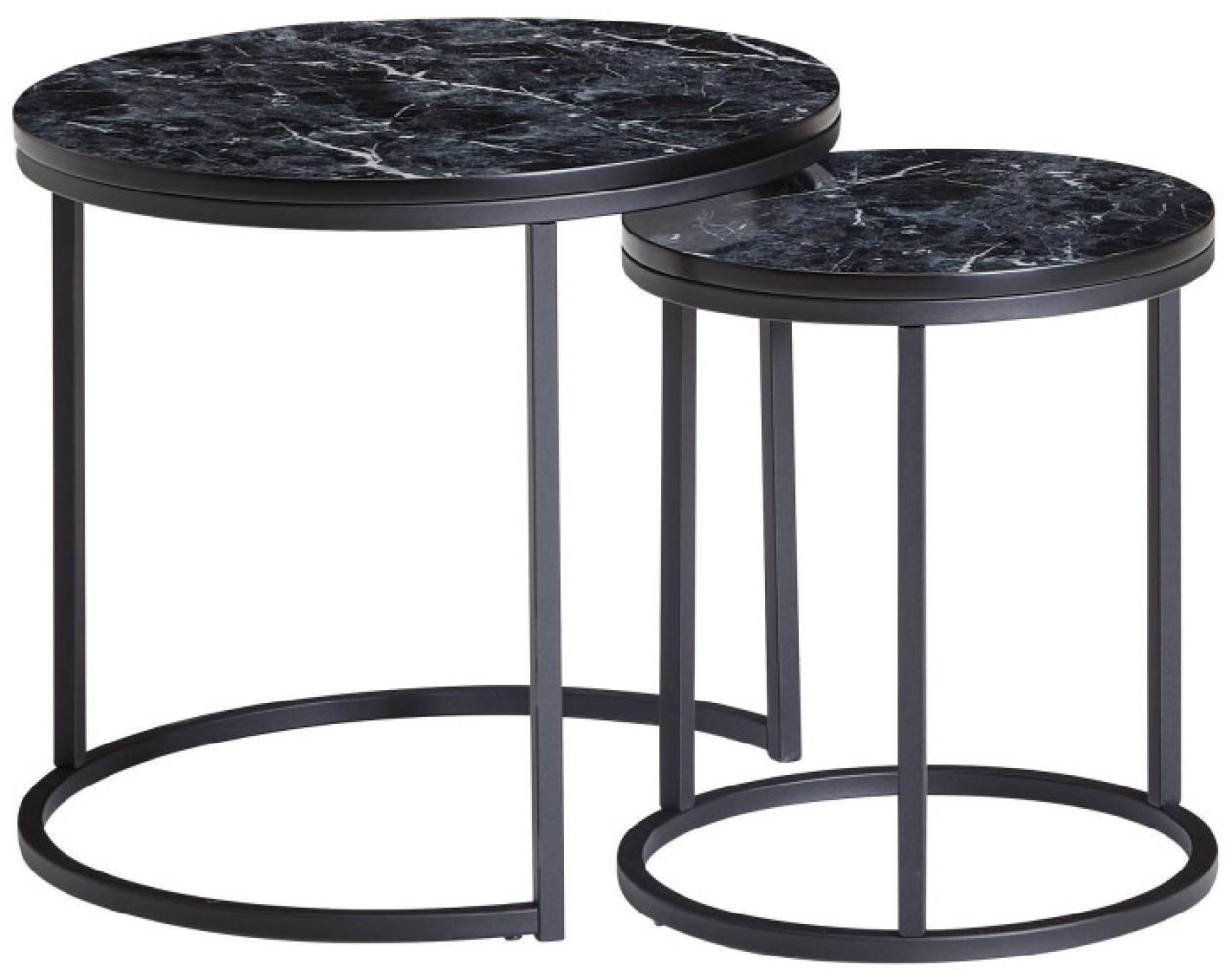 Wohnling Design Beistelltisch 2er Set Marmor Optik Rund | Couchtisch 2-teilig Tischgestell Metall Bild 1