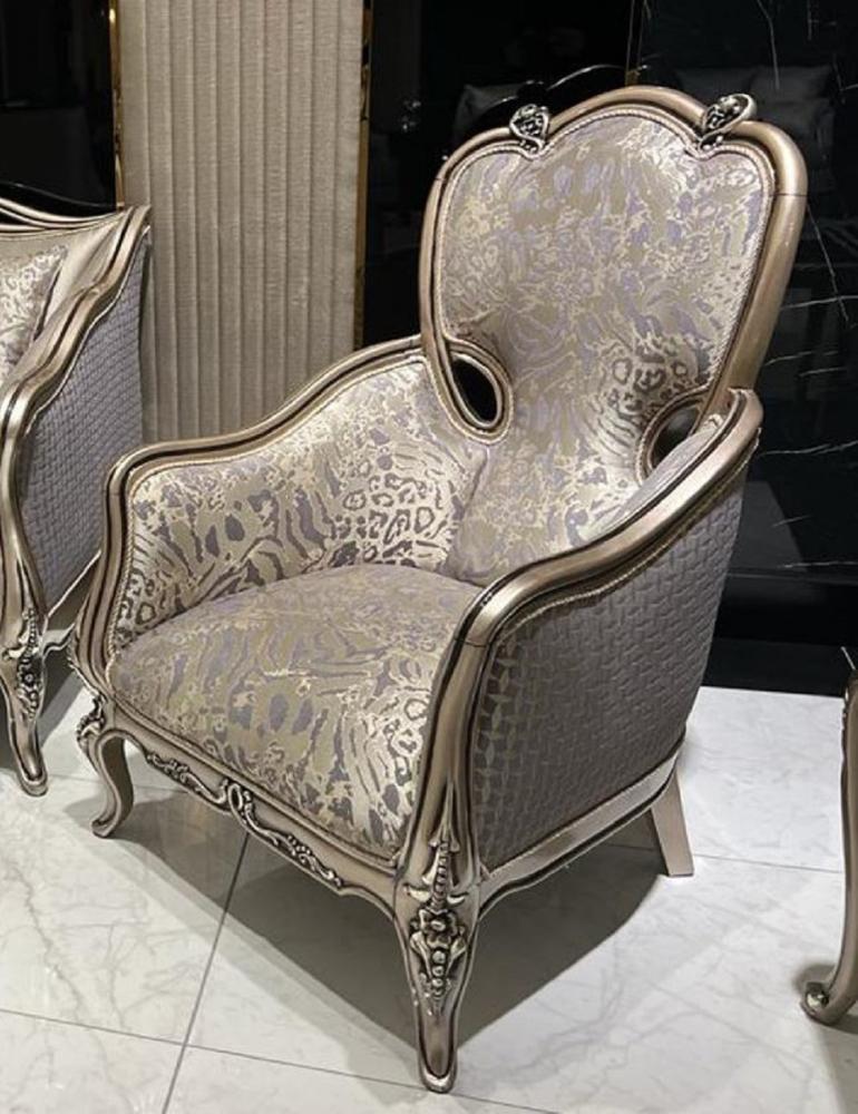 Casa Padrino Luxus Barock Wohnzimmer Sessel Gold / Lila / Gold - Handgefertigter Barockstil Sessel mit elegantem Muster - Barock Wohnzimmer Möbel Bild 1