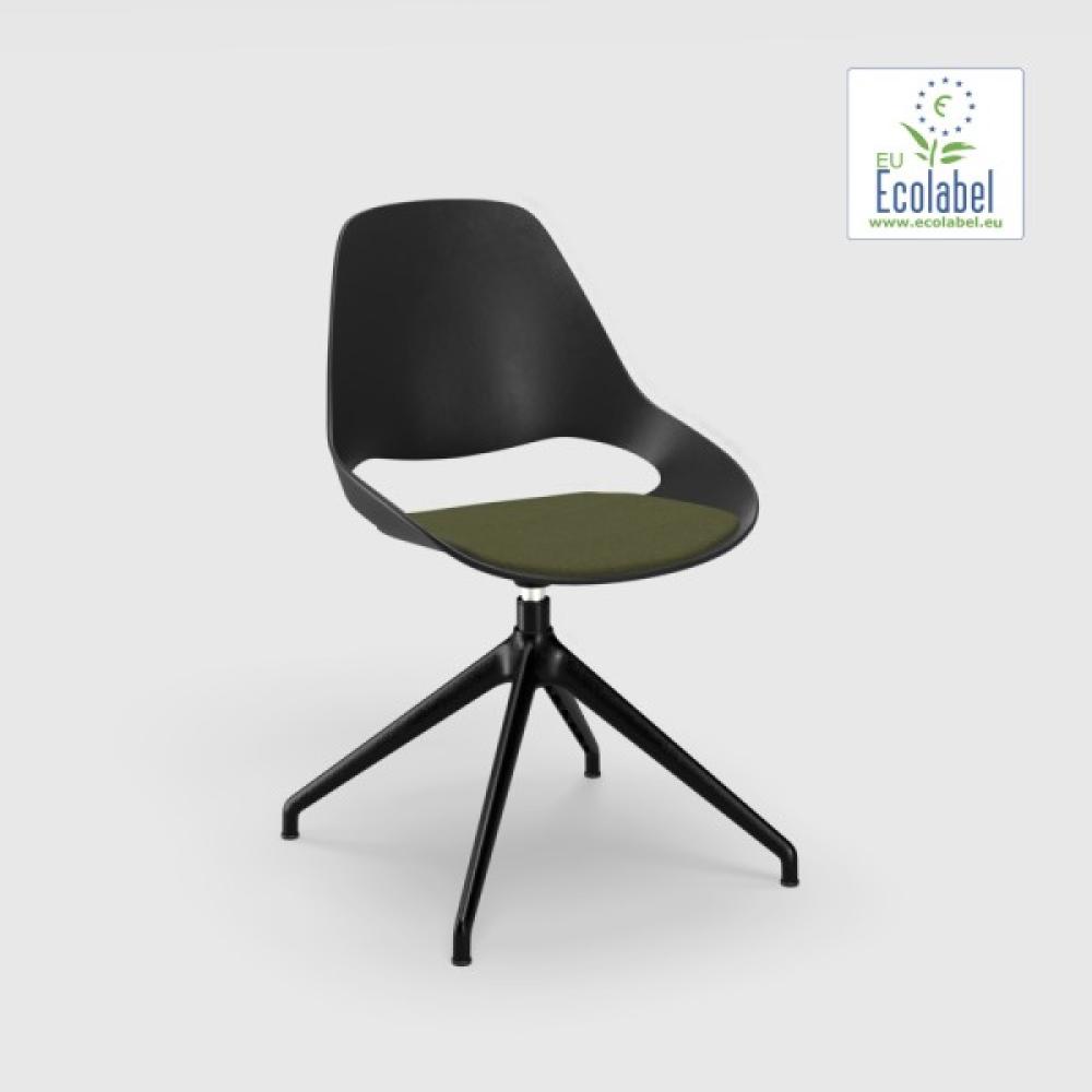 Stuhl ohne Armlehne FALK schwarz vier Sterne Schwenker aus Pulverbeschichtetem schwarzem Stahl Sitzpolster kiefergrün Bild 1