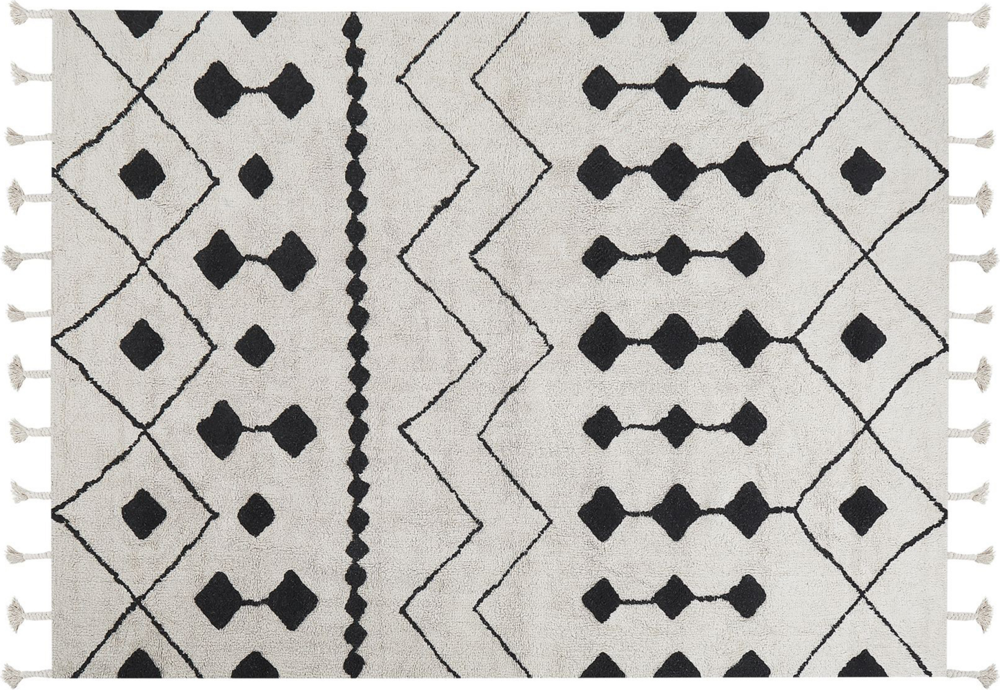 Teppich Baumwolle weiß schwarz 160 x 230 cm geometrisches Muster Kurzflor KHEMISSET Bild 1