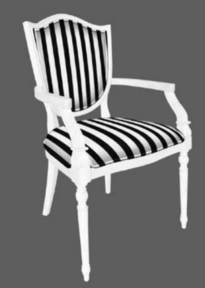 Casa Padrino Art Deco Esszimmerstuhl Schwarz / Weiß - Gestreifter Massivholz Stuhl mit Armlehnen - Art Deco Esszimmer Möbel Bild 1