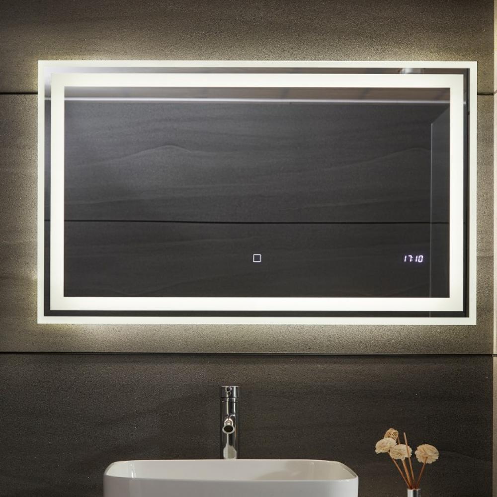 Aquamarin® LED-Badspiegel Beschlagfrei, Dimmbar, Energiesparend & Digitaluhr/Datum, 3000-7000K, 100 x 60 cm, Bild 1