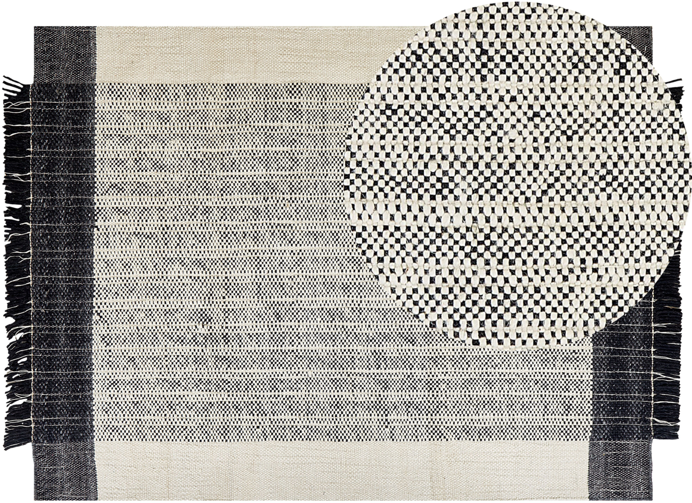 Teppich Wolle schwarz cremeweiß 160 x 230 cm Kurzflor KETENLI Bild 1