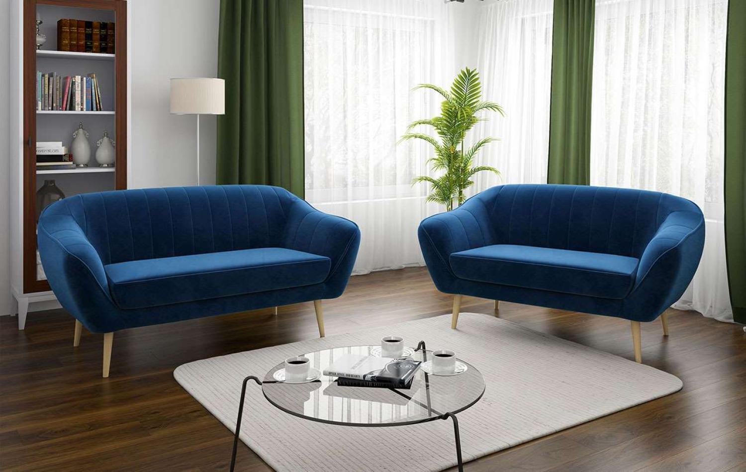 Couchgarnitur - Sofa ELI - 3 2 - Dunkelblau Velours Bild 1