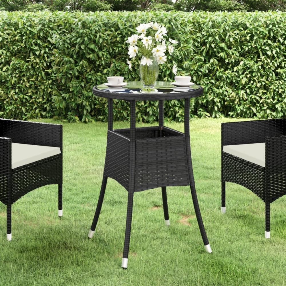 vidaXL Gartentisch Ø60x75 cm Hartglas und Poly Rattan Schwarz 310598 Bild 1