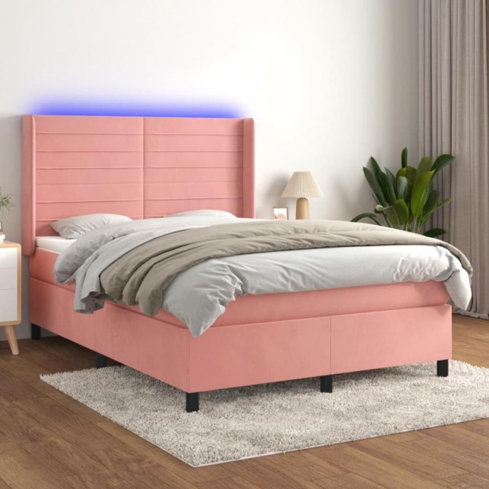 vidaXL Boxspringbett mit Matratze & LED Rosa 140x200 cm Samt Bild 1