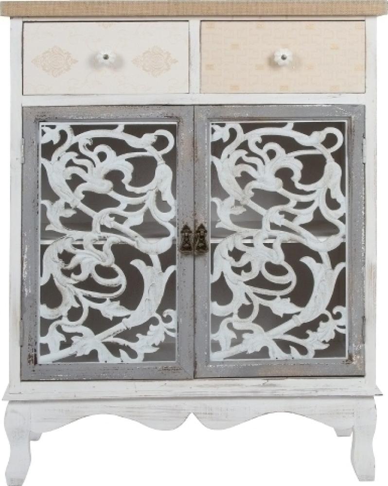 Kommode Kiara 68 x 35 x 89 cm Tannen-Holz Antik-weiß 2-Türig mit 2 Schubladen Bild 1