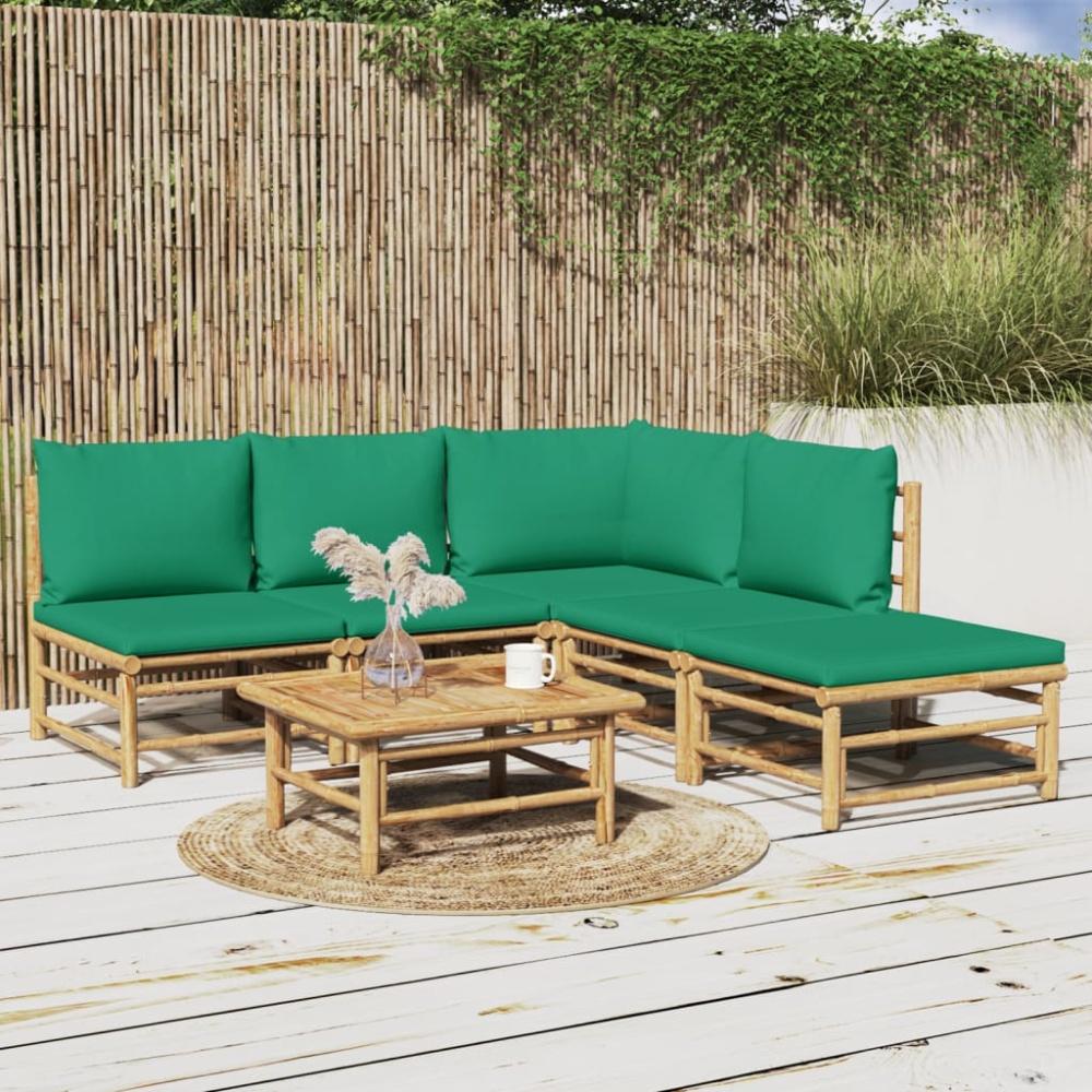 vidaXL 6-tlg. Garten-Lounge-Set mit Grünen Kissen Bambus Bild 1