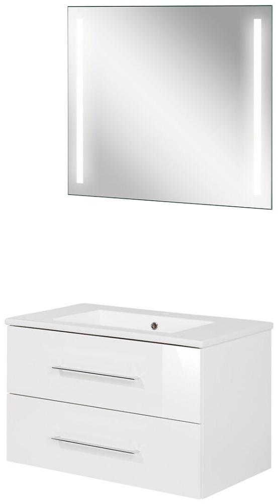 Fackelmann B. perfekt Badmöbel Set 3-teilig, 80 cm, Weiß, LED-Spiegel Bild 1